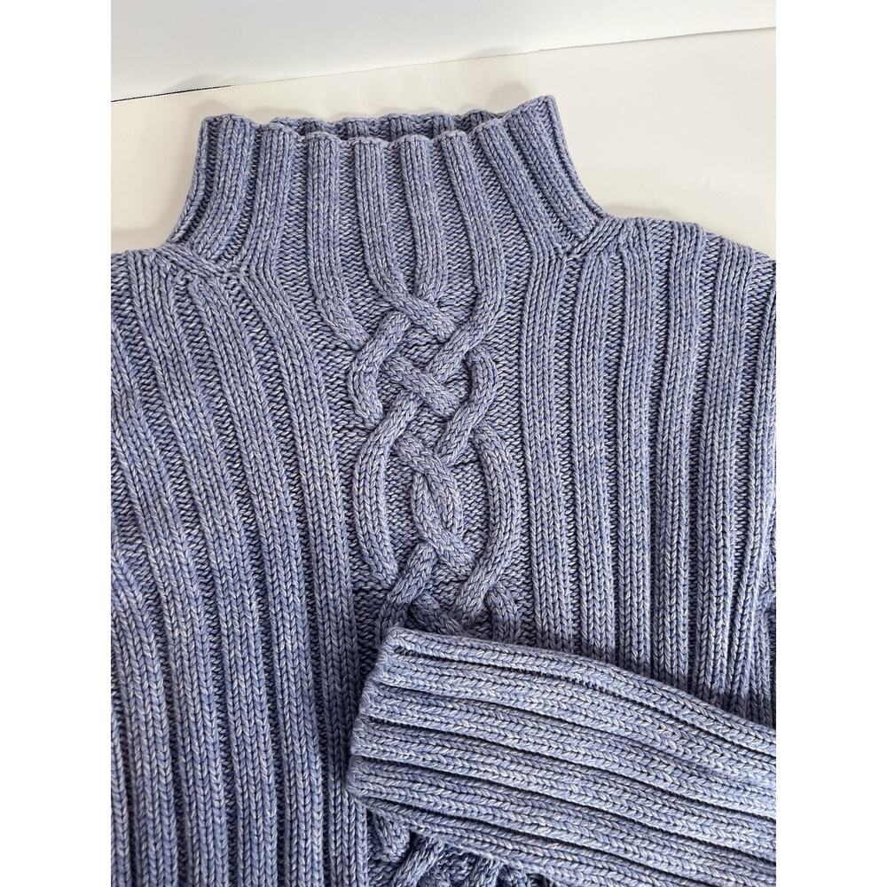 LL Bean Cable Knit Mock Neck Sweater Periwinkle Blue Ribbed Pullover